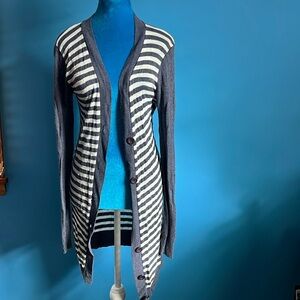 Blue and white striped cardigan (S)